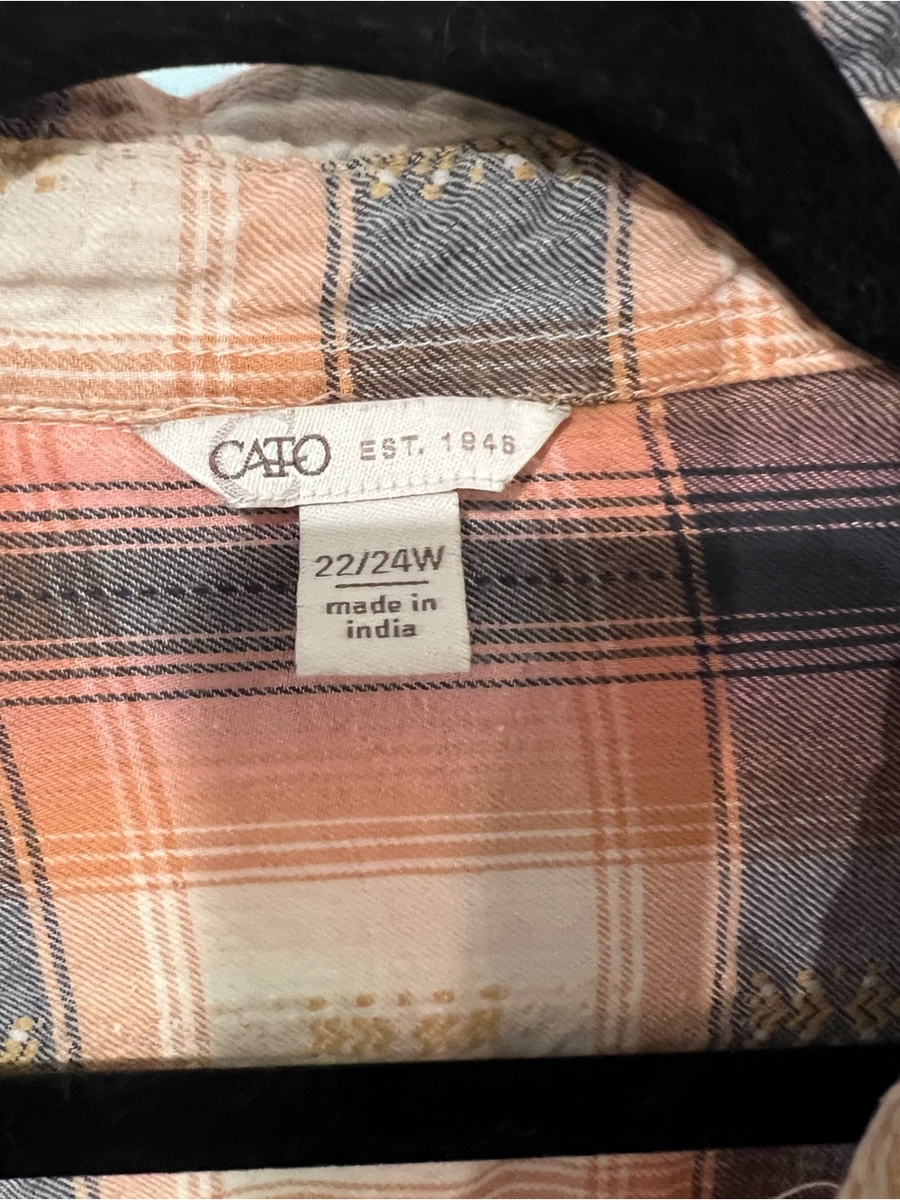 Cato Peach and Gray Plaid Button-Down Tunic - Picture 3 of 5